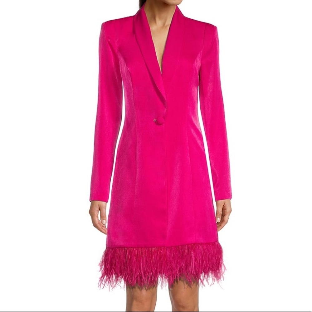 Aidan by Aidan Mattox Fuchsia Feather-Hem Blazer Dress